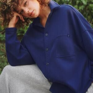 Savage X Fenty Essential Oversized Button Up Shacket Size Small ROYAL BOSS BLUE